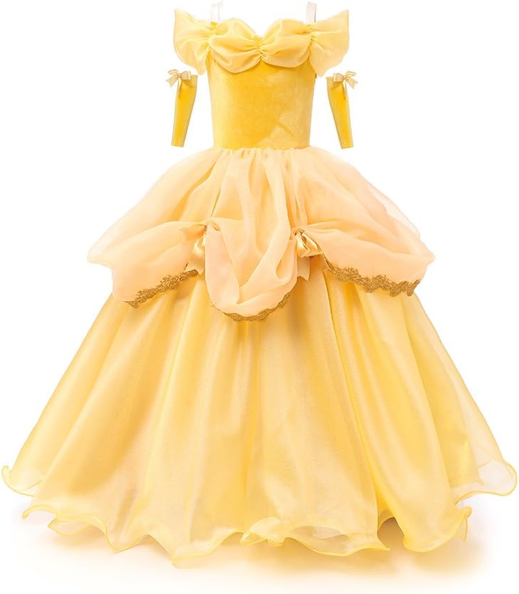 New Yellow Tutu Dresses Belle Princess Girls Cosplay Christmas Dress Halloween Party Fancy Dress