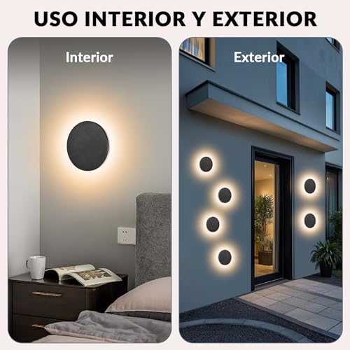 FASENZA Lámpara de Pared: IP65, 12W, 1500LM, 3000K Luz Cálida, Lámpara LED Interior y Exterior con 50000 Horas de Vida Útil y Garantía de 2 Años para Hogar, Pasillo, Balcón, Jardín y Villa, 4 Piezas