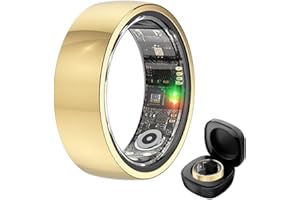 Piluyaa Smart Ring Fitness Tracker Ring for Men/Women with Calories/Heart Rate/Blood Oxygen/Sleep Monitoring with NO App Subscription with Charging Case for Android 6.0+/iOS 11.0+(Gold 9#)​