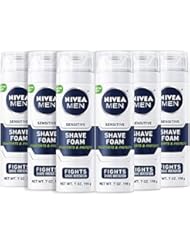 NIVEA Men Sensitive Shaving Foam - Alivia la piel sensible de la irritación del afeitado - 7 oz.  Lata (paquete de 6)