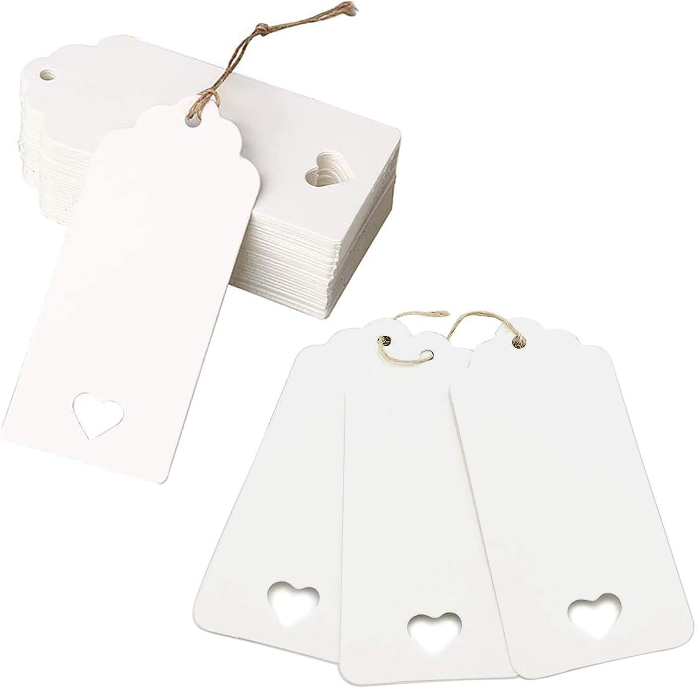 Kraft Paper Tags, 50pcs Gift Labels Blank with Lovely Hollow Heart for Wedding Favour Cards DIY Tags, Price Labels (White)