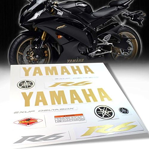 12pcs Fairing/Fender Graphic Kit Sticker &amp; Emblem Decal for 06-16 Yamaha YZF-R6 [Chrome &amp; Gold]