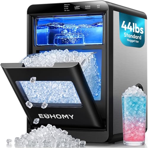 EUHOMY Nugget Ice Maker Countertop, 44Lbs/24H Sonic Ice Maker Machine, Self-Cleaning Pellet