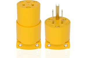 Muelnmey 1 Set Extension Cord Ends Electrical Replacement Plug & Connector NEMA 5-15P & 5-15R 15A 125V Yellow Shell 2Pole 3Wire Straight Blade Plug Grounding Type,UL Listed.