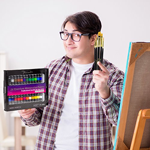 Watercolor Paint Set With 24 Premium Watercolor Paint Tubes And 5 Brushes - The Perfect Painting Kit for Adults, Beginners, Students Or Professional Artists - Thumbnail 6
