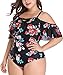 Wavely Women Plus Size Swimsuit One Piece Ruffled Off Shoulder Vintage Lace Up