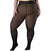 Spring Water Plus Size Fleece Lined Tights Women Thermal Winter Warm Thick Sheer Black Skin Tone Translucent