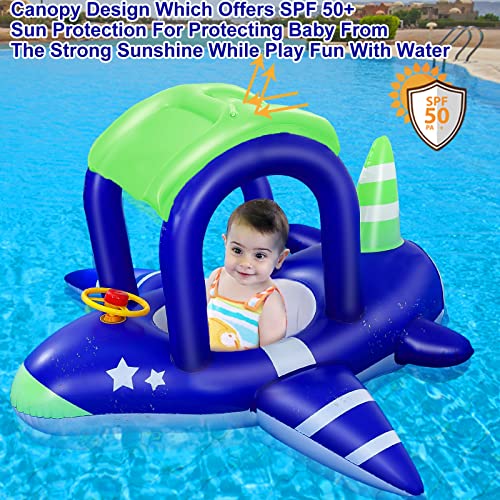 Inflatable Baby Pool Float with UPF 50+ Sun Canopy & Safety Seat