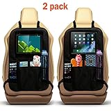 2 Car Seat Kick Protectors for Boosters and Back Seats with Large Storage Pockets for Organizing Toys, Bottles, Books, Snacks. XL Black Kicking Mats Protection with a Tablet Slot for Entertaining Kids