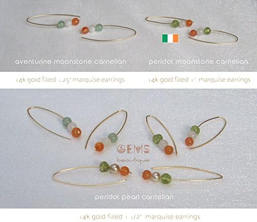 GemsBeautique Modern Arc 1" Irish Marquise Earings. Flag of Ireland 14k Gold Filled Drop Earrings. Genuine Gemstone. Optional thin minimalist gold choker. ELEGANT & UNIQUE Christmas Friendship GIFT.