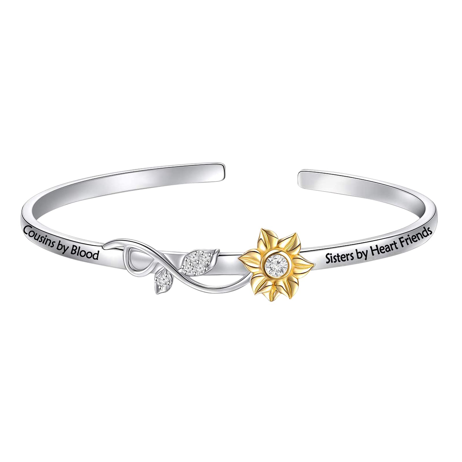 Cousin Gifts Cousins by Blood Sisters by Heart Friends by Choice Sunflower Bracelet Cousin Jewelry Gift for Cousin BBF Best Friend (Cousins by- Sunflower)