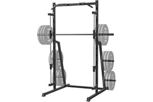 SPART Smith Machine with Weight Bench Combo, Squat Rack with Smith Bar, Half Power Cage with Linear Bearings, Multi-Function Weightlifting Half Rack with Weight Storage for Strength Training Home Gym
