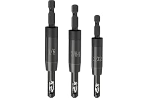 JIUOICI CC2430 3/32", 7/64", 1/8" Self Centering Drill Bit VIX Bit for 1/4 in Clic-Change Hex Shank Drill, #6 8 10 Self Centering Hinge Drill Bit Center Finding Drill Bit Set, 3 Piece