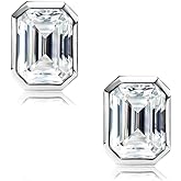 Raneecoco 4.0ct Total Emerald Cut Cubic Zirconia CZ Earrings Stud / 18K Gold Plated Sterling Silver