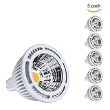 B-right Pack of 5 Units 3W MR16 LED Spotlight Bulbs, 3000K Warm White, 20W Halogen Equivalent, 200 Lumen, 24 Degree Beam Angle, MR16 COB LED Recessed Lighting