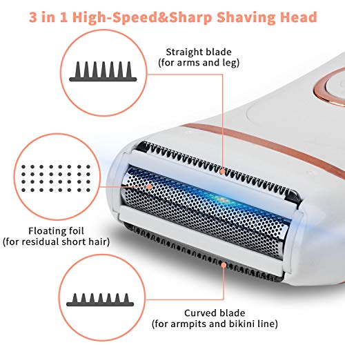 Miserwe Womens Electric Razor Painless Lady Shaver Wet & Dry Cordless Rechargeable Women's Hair Remover Body Hair Remover for Legs Bikini and Underarms with LED Display