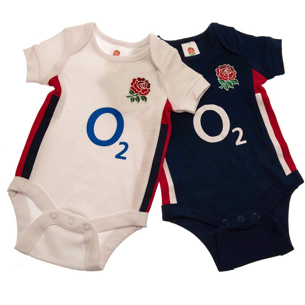 ENGLAND R.F.U. Baby Babies 2 Pack England RFU English Rugby Kit Bodysuits Vest Home & Away Kit Colours 100% Official… (0-3 Months)