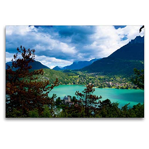 CALVENDO Toile Textile de qualité supérieure 120 cm x 80 cm, Vue de Duingt sur Le Lac d’Annecy | Tableau Mural, Image sur Toile, Impression sur Toile véritable, Nature