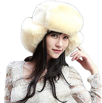 Fashfur Women Fox Fur Russian cossack Style Winter Warm Ski Hat (White)