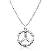 MUNORIAY Peace Sign Hippie Necklace: 18K Gold Plated Peace Symbol Charm Pendant Necklaces 1960s 1970s Party Accessories Hippie Jewelry for Men Women
