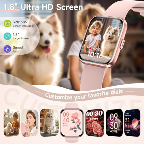 Smart Watches for Women, 1.8" Touch Screen Fitness Tracker for Android & iPhone, Answer/Make Calls, Alexa Built-in, Heart Rate/Sleep/SpO2 Monitor Smartwatch, 3ATM Waterproof, 101+ Sport Modes, 2 Bands