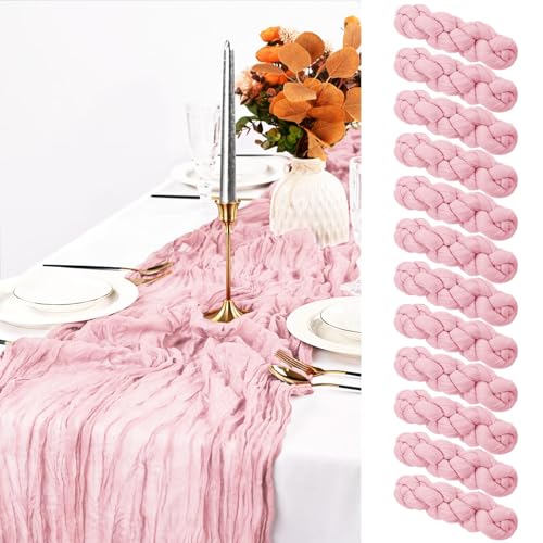 Pesonlook 12 Pack Light Pink Cheesecloth Table Runner Long, 21.5×120 Inch at Amazon