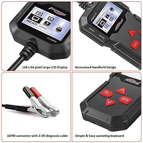 KONNWEI KW210 Car Battery Tester 12V Automatic Smart Check Backlit Screen Black Auto Battery Analyzer on CCA DIN EN IEC 100-2000 CCA 220AH