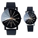 BESSKY 1 Pair of Black Dial Clock Leather Quartz Wrist Watch for Lovers