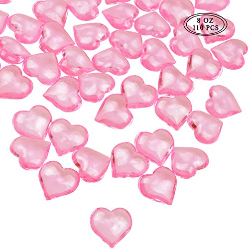 Fangoo 110 Pieces Pink Acrylic Heart Flat Back Heart Gems for Valentine's Day Decorations, Vase Filler, Table Scatter Decoration, Wedding Decorations,Home Decorations(Pink, 8OZ)