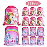 KONGZING Unicorn Party Favor Bags 12 Pack Unicorn Bag with Drawstring Backpack Pink Treat Bag for Women Girls Birthday