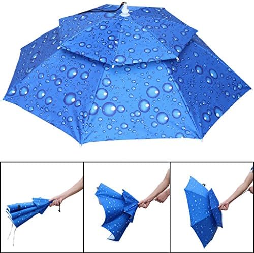 AKUKA Hands Free Fishing Umbrella Hat Double Layer Folding Canopy Vented UV Protection Windproof Waterproof Umbrella Cap for Fishing Cycling Hiking Camping Gardening in Outdoor Recreation