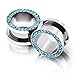 Oyaface 316L Stainless Steel With Blue Rhinestone Crystal Ear Tunnel Plugs Ear Gauges Expanders Body Piercing 4mm