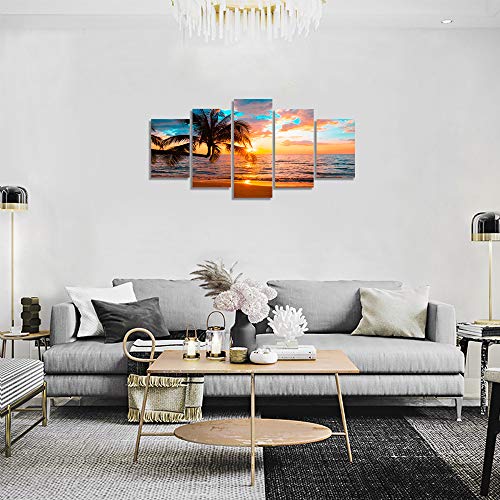 Abstract Poster Printed Abstract Landscape - Ephany Art - 5 Piece Canvas Wall Art Sunset On Ocean,ocean beach picture…