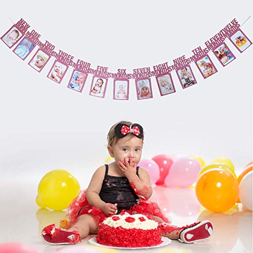image for TONIFUL Pink 1st Birthday Photo Banner, First Birthday Baby Photo Bann