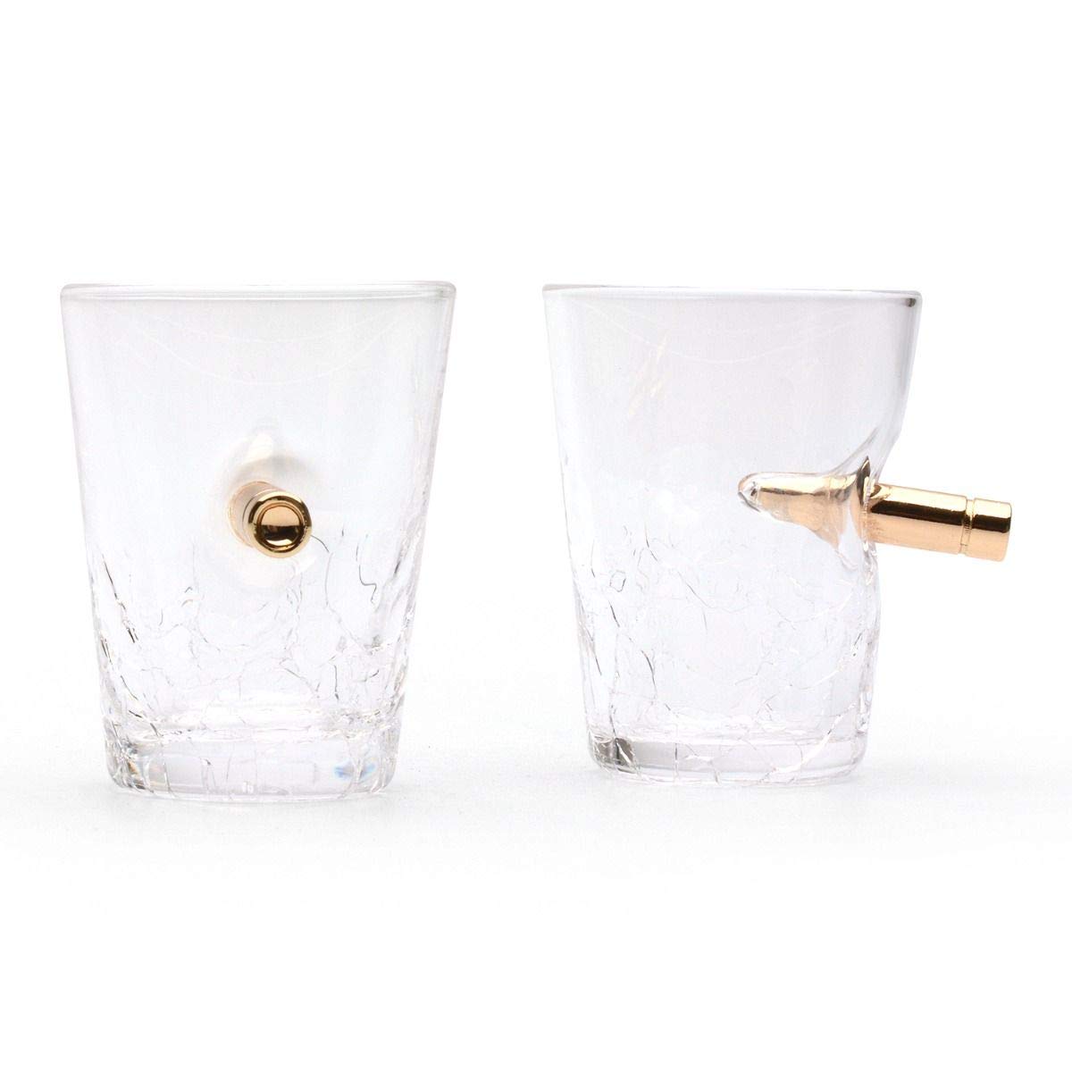 CKB LTD 60ml Large Shot Glasses Set of 2 Novelty Bullet Crack Shots - Glass Spirit Drinking Tumblers (Cracked Class Effect)