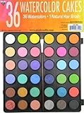 36 Watercolor Cakes Plus 1 Natural Hair Brush in Convenient Storage Case