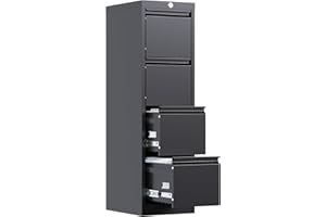 SUXXAN 4 Drawer File Cabinet, Metal Vertical File Storage Cabinet with Lock, Office Home Steel File Cabinet for A4 Letter/Legal Size, 14.96" W x 17.72" D x 52.36" H, Assembly Required (Black)…
