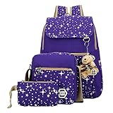 ABage Girls' Canvas Backpack Set 3 Pieces Patterned Bookbag Laptop School Backpack, Purple