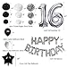 Puchod 16th Birthday Decorations, Happy Birthday Decoration Banner Number 16 Foil Ballon Party Decor Set with Tissue Paper Pom Pom Balls Black Gold Silver for Boy Men