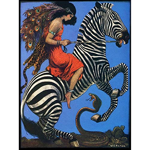Benda Woman Riding Zebra Snake Painting Art Print Canvas Premium Wall Decor Poster Mural
