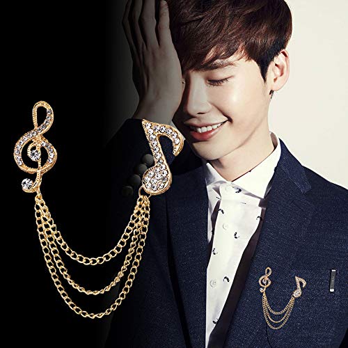 Huture 2 Pack Men's Music Note Mark Brooch Lapel Pin Badge Hanging Chains Collar Brooches Pin for Career Suit Tuxedo of Shirts Tie Hat Scarf for Boyfriend Father Birthday Gold/Silver