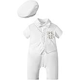 Newborn Baptism Outfits Gentleman Bowtie Romper White Wedding Outfit Cake Smash Christening Jumpsuit