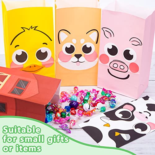 LOVESTOWN 32PCS Farm Animal Party Favor Bags, Goodie Bags with Stickers Treat Bags for Farm Birthday Party Baby Shower Barnyard Gift Bags