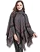 HITOP Womens Dress Ponchos, Boho Loose Tassel Plaid Poncho Turtleneck Jumper Knit Oversized Pullover Sweater Tops for Women Gray