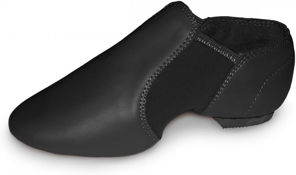 Roch ValleyLeather Slip On Jazz Dance Shoes Neoprene Arches Split Sole Black (UK 3 youth/Eur 36)