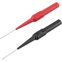 2-Piece Multimeter Test Lead Probes With Back Piercing Needle Tips - Red & Black, 79mm Length, High Quality