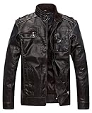 Wantdo Men's Vintage Stand Collar Faux Leather Jacket
