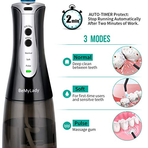 Water Flossers Pick Teeth Cleaner,TOPOINT 320ML Cordless Water Flosser Pik Portable for Braces Dental Oral Irrigator with 4 Jet Tips, 3 Modes