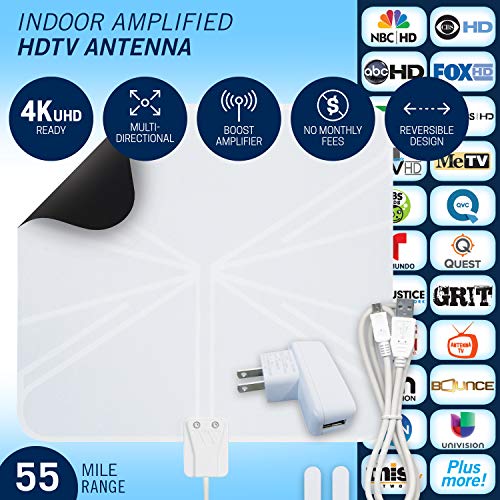 Winegard FL5500A FlatWave Amped Digital HD Indoor TV Antenna – Amplified, 4K & ATSC 3.0 Ready, High-VHF/UHF, 60 Mile Range, Dual Color, 6 ft Cable