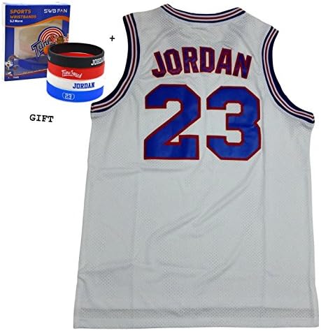 Jordan 23 Squad Space Jam Jersey Basketball Jersey Include Free Themed Wristbands (WHITE, XXL)